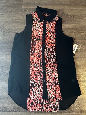 FYLO NWT Black Red Animal Print Sleeveless Tunic Blouse